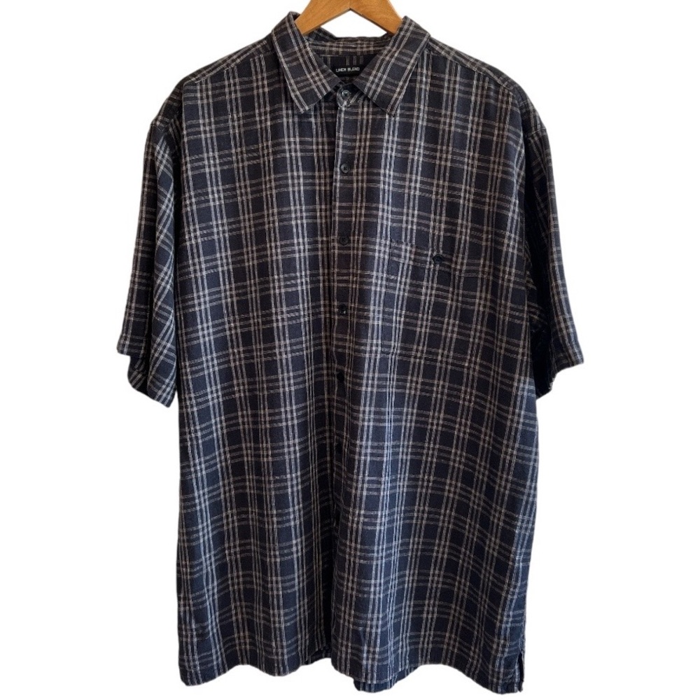 BRUNO New York Linen Blend Button Down Short Sleeve Shirt. Washable Linen XXL